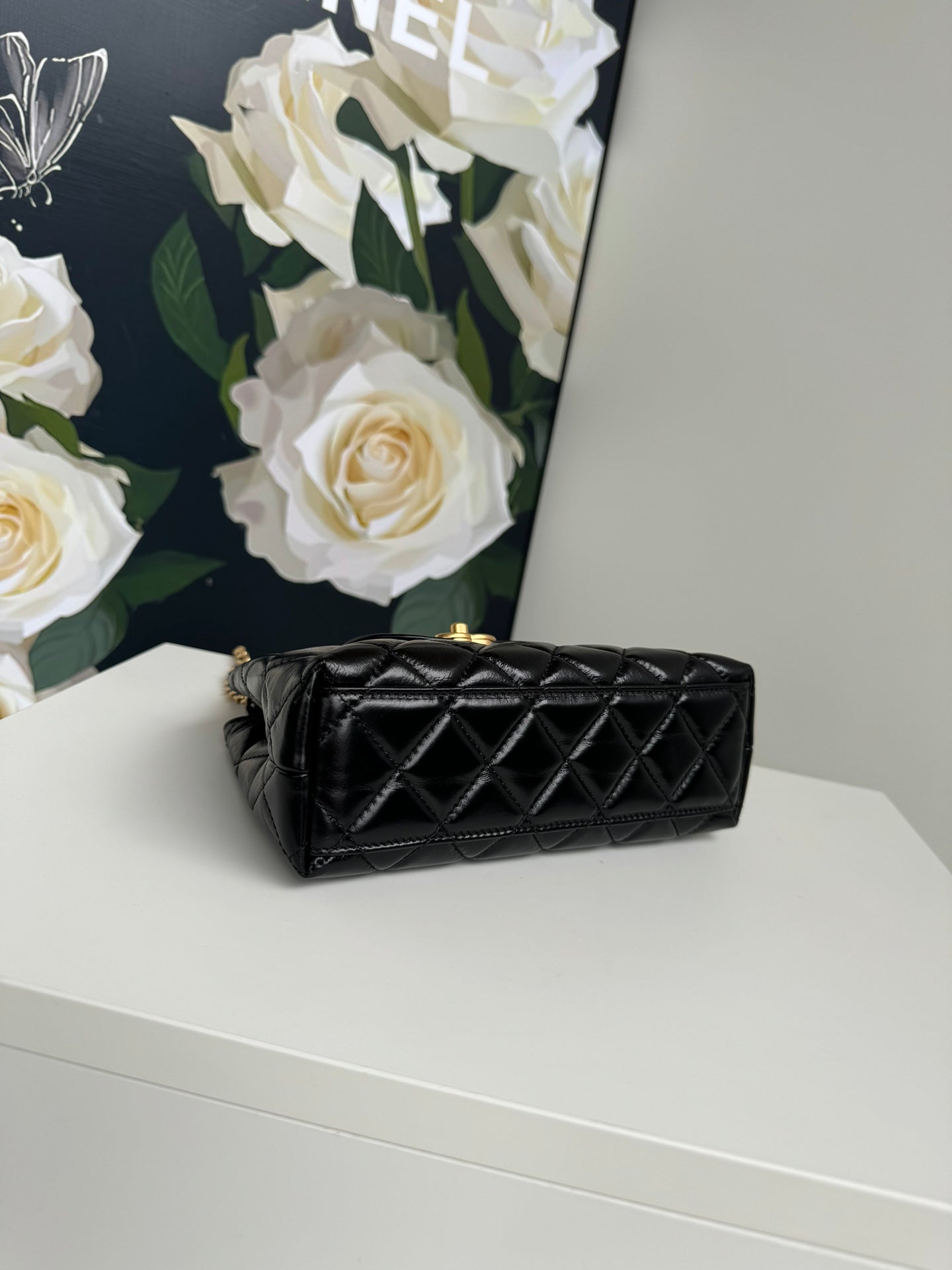 cc 24a nano 19cm kelly shopper bag black lambskin