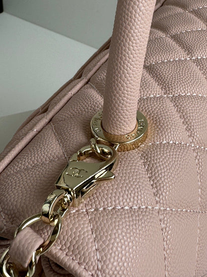 coco handle medium 29cm pink quilted caviar leather gold hardware