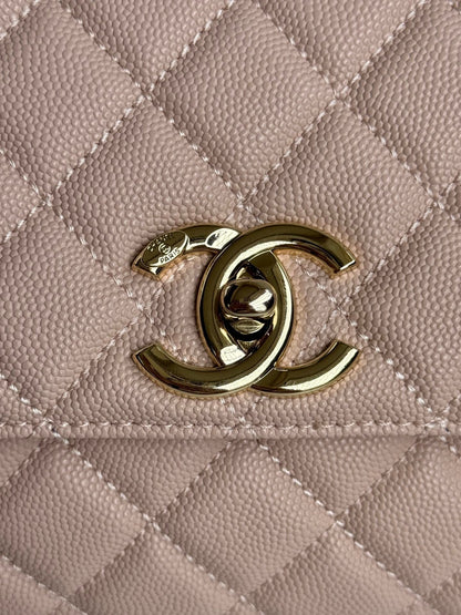 coco handle medium 29cm pink quilted caviar leather gold hardware