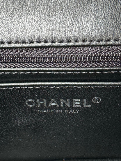 24c mini flap bag 20cm with top handle black calfskin silver hardware