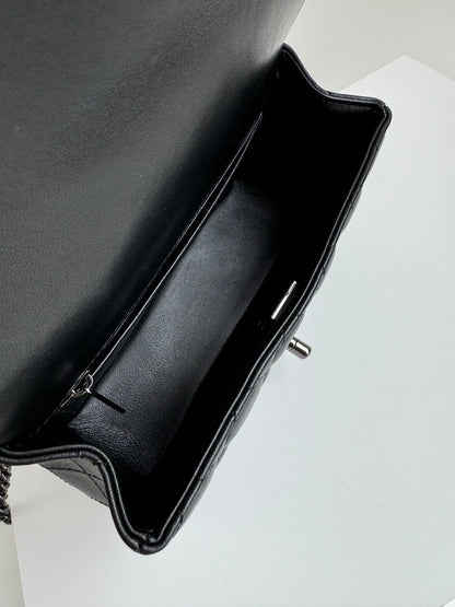 24c mini flap bag 20cm with top handle all black calfskin