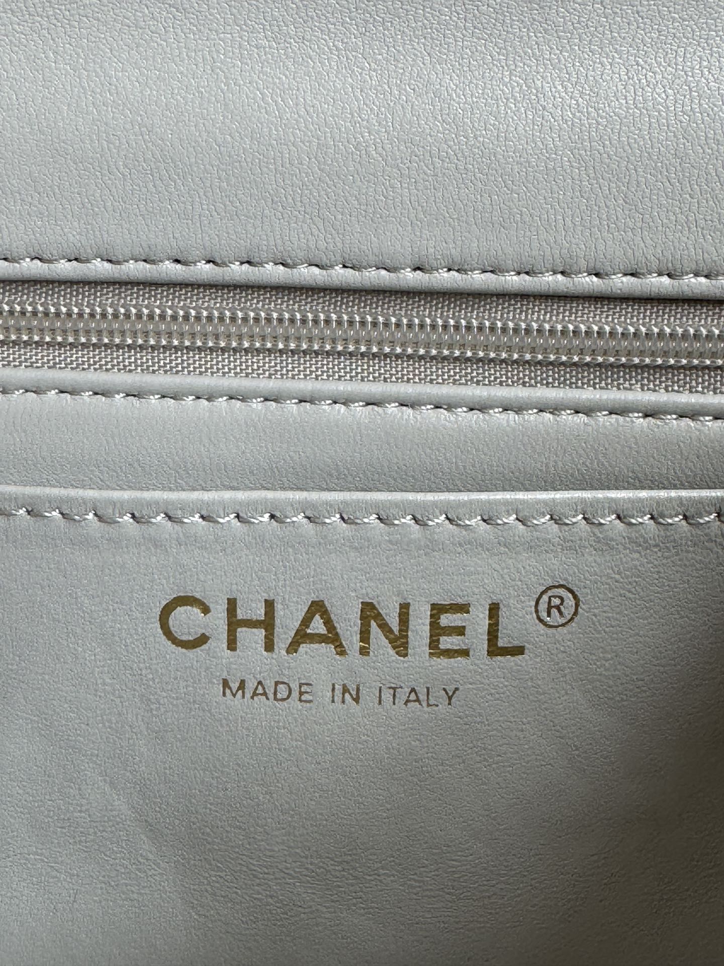 24c mini flap bag 20cm with top handle grey calfskin