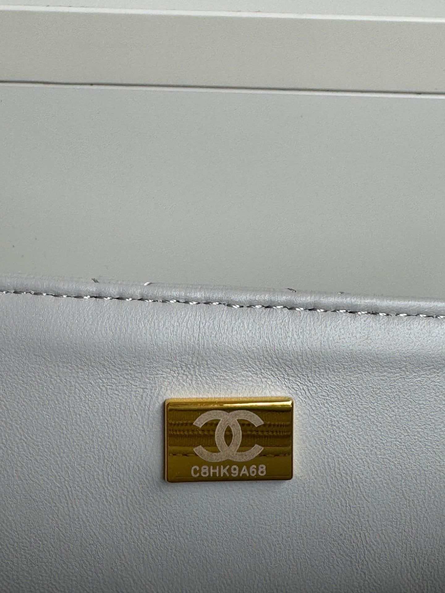 24c mini flap bag 20cm with top handle grey calfskin