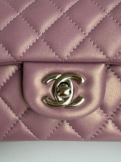 24c mini flap bag 20cm with top handle pink violet calfskin