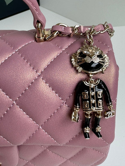 24c mini flap bag 20cm with top handle pink violet calfskin