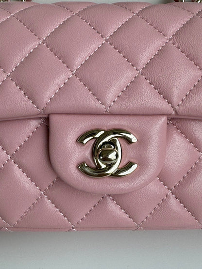 24c mini flap bag 20cm with top handle pink calfskin silver hardware