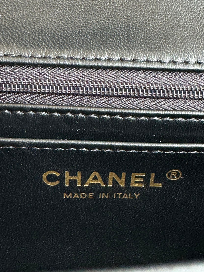 24c mini flap bag 20cm with top handle black patent calfskin