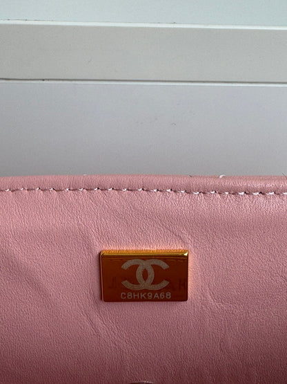 24c mini flap bag 20cm with top handle pink lambskin