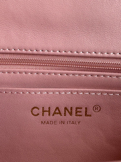 24c mini flap bag 20cm with top handle pink lambskin