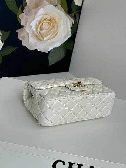 24c mini flap bag 20cm with top handle white lambskin