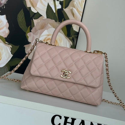 coco handle flap bag 24cm pastel pink quilted caviar leather