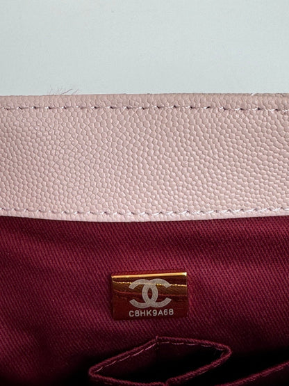 coco handle flap bag 24cm pastel pink red quilted caviar leather
