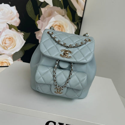 duma backpack 18cm turquoise blue lambskin light gold hardware