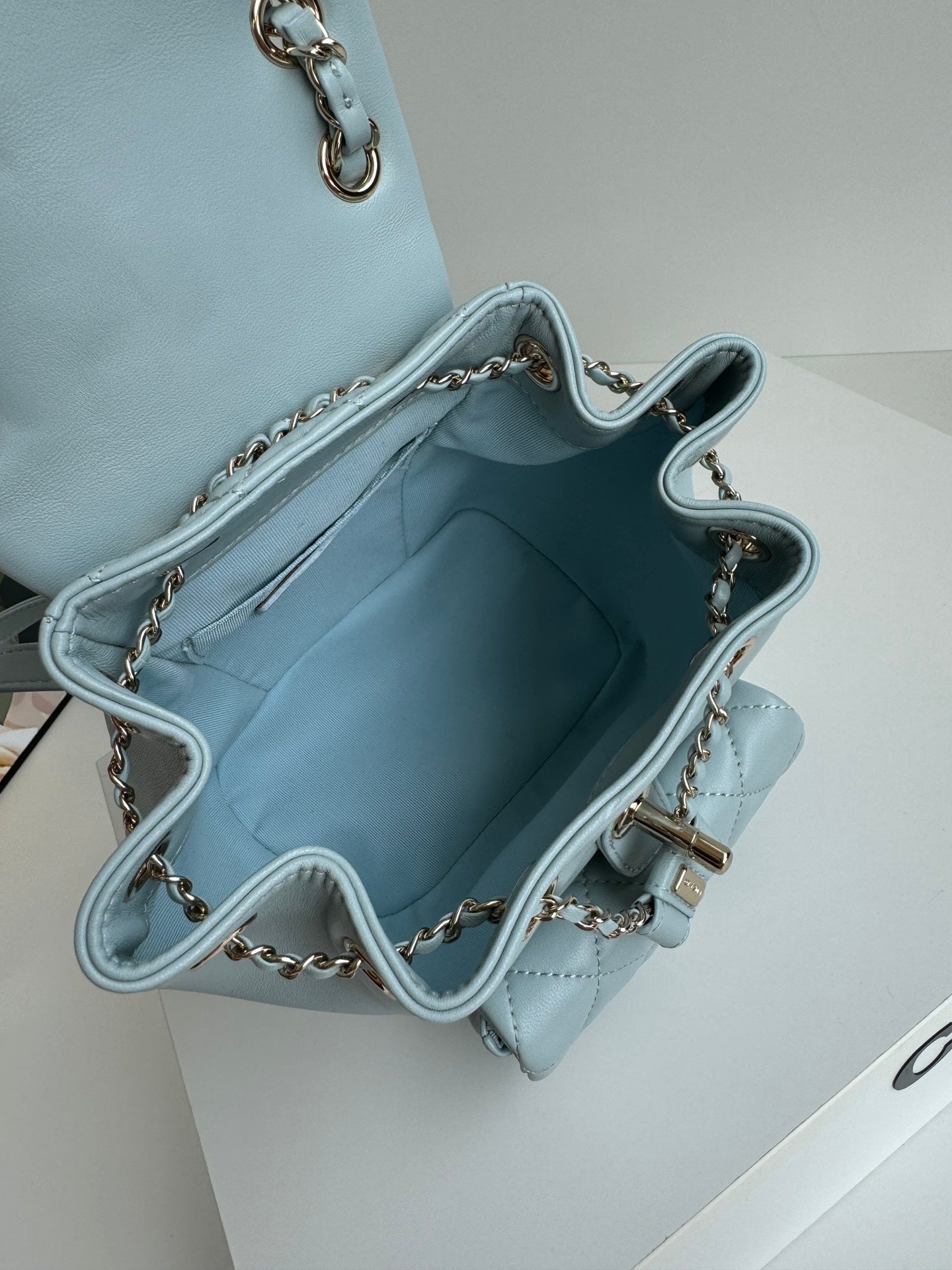 duma backpack 18cm turquoise blue lambskin light gold hardware