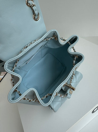 duma backpack 18cm turquoise blue lambskin light gold hardware