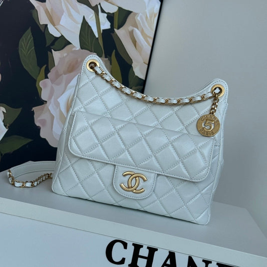 CC 23C Small Hobo Bag 21.5 Light Cloud Blue Lambskin Gold Hardware