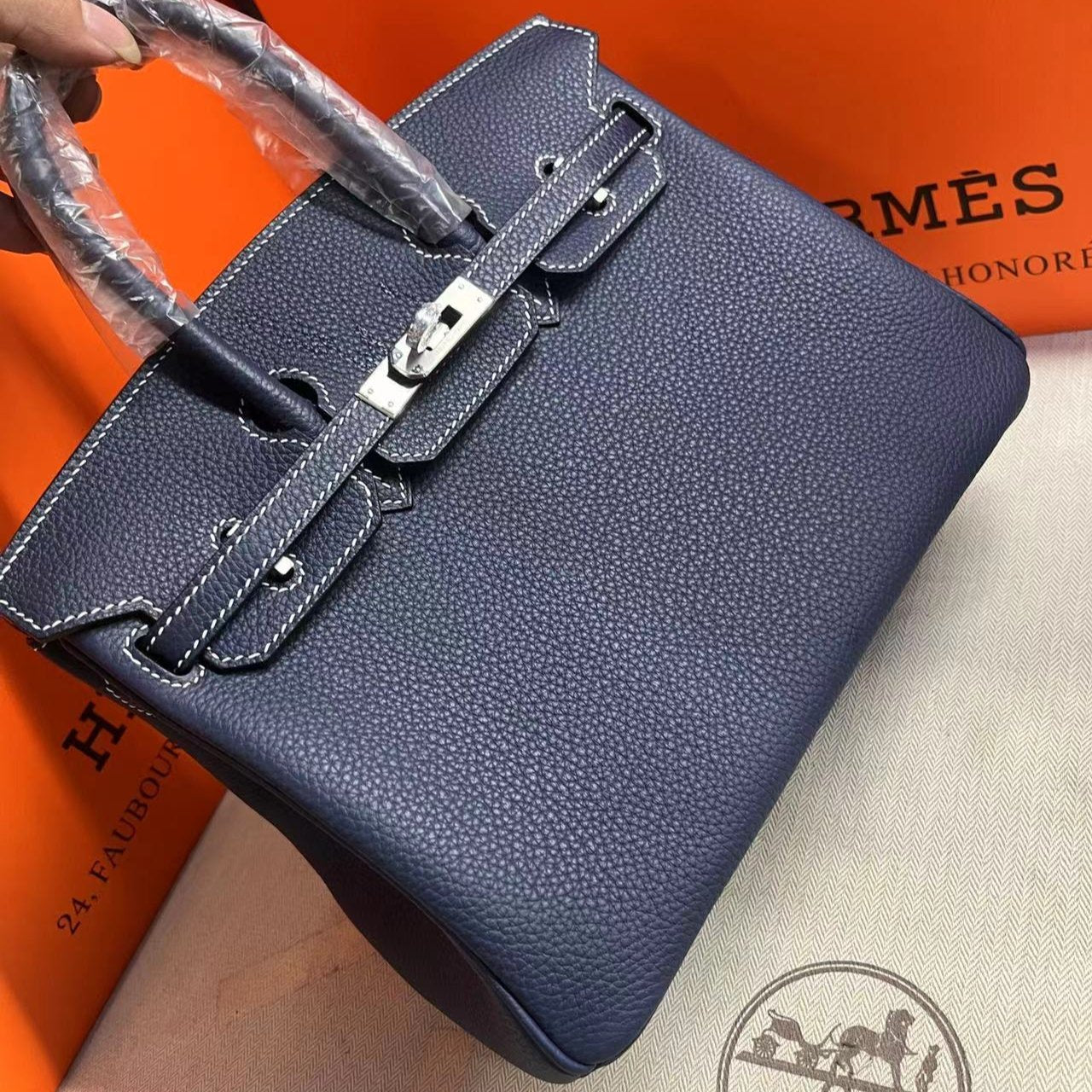 HM Birkin 25cm Navy Blue Togo Leather Silver Hardware