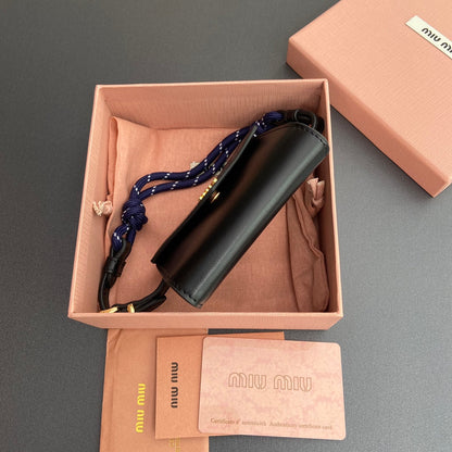 Miu Logo Wallet On A Chain 10.5 Lettering Black Calfskin 240406