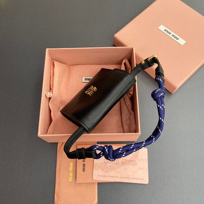 Miu Logo Wallet On A Chain 10.5 Lettering Black Calfskin 240406