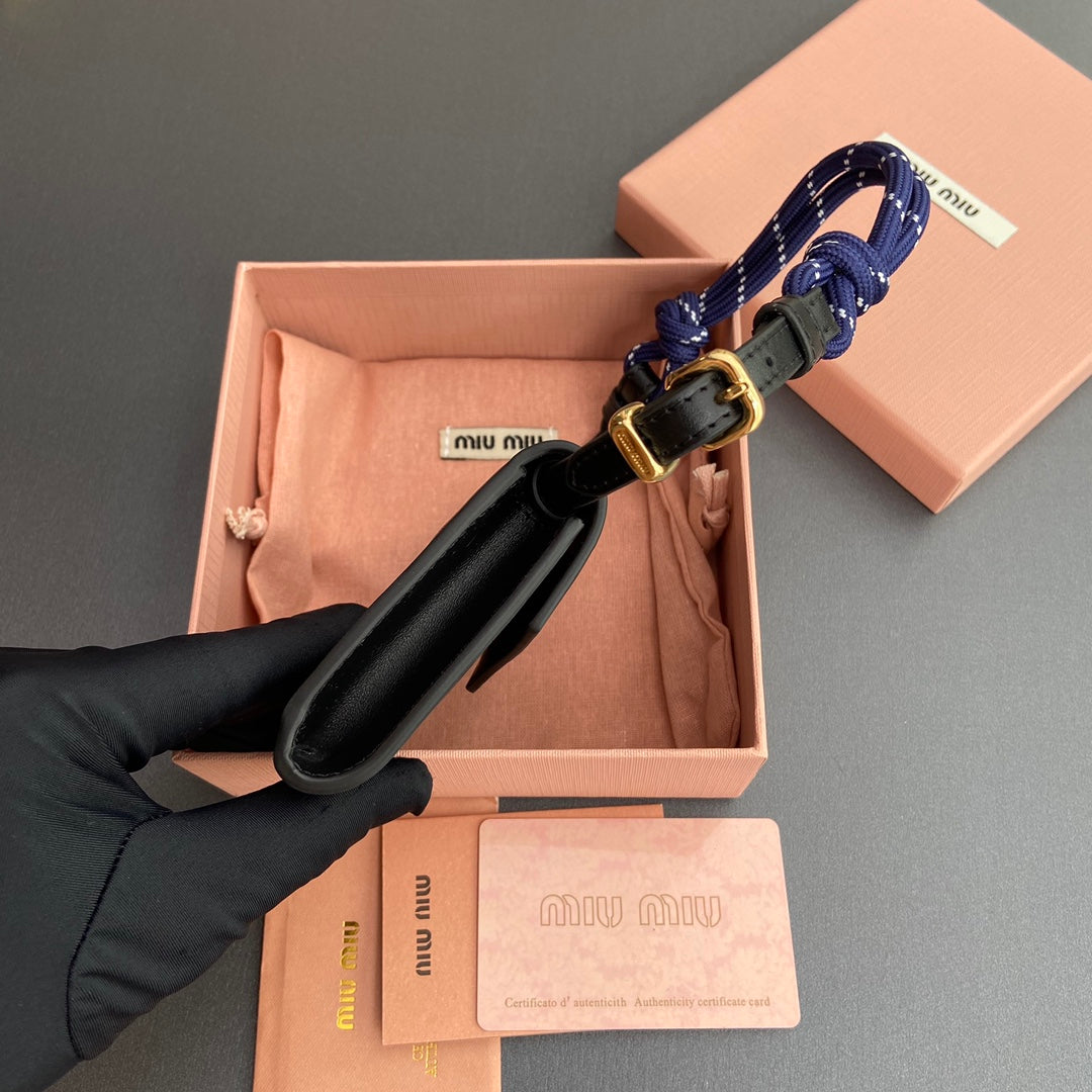 Miu Logo Wallet On A Chain 10.5 Lettering Black Calfskin 240406