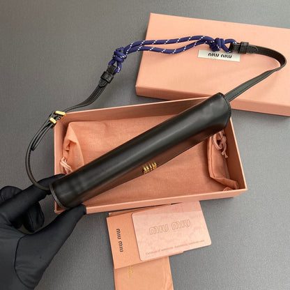 Miu Logo Wallet On A Chain 19 Lettering Black Calfskin 240411