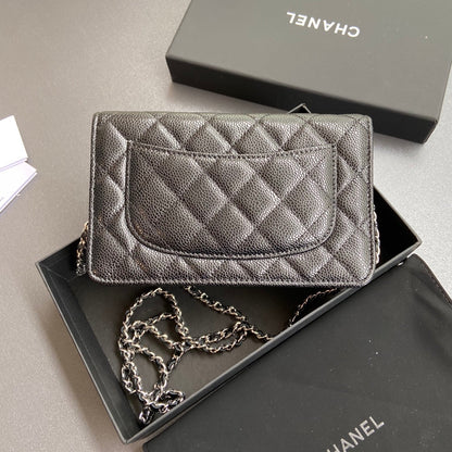 CC Wallet On Chain 20cm Black Caviar Leather Light Gold Hardware 240162