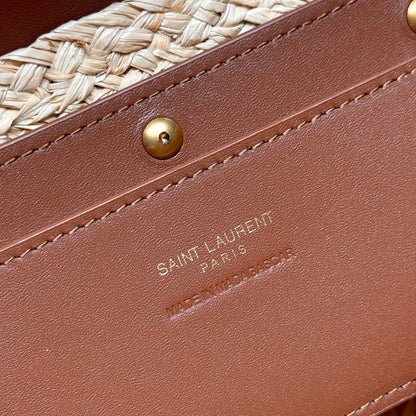 YSL SMALL 23CM MANON BEIGE RAFFIA TAN CALFSKIN