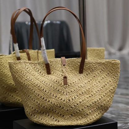 YSL MEDIUM 44CM PANIER BEIGE RAFFIA TOTE BAG