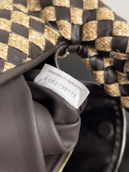 BV Large Hop 54 Chocolate Cowhide Mix Beige Raffia 209070