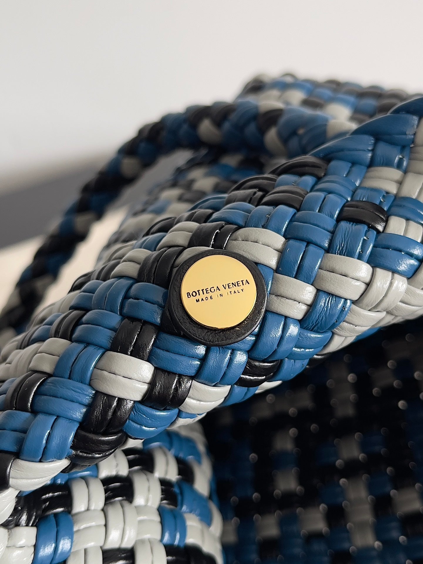 BV Tosca 27 Bag In Blue Mix Black Mix White Calfskin 209077 Best Version