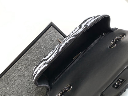 flap bag medium 25 black grey sequin silver hardware