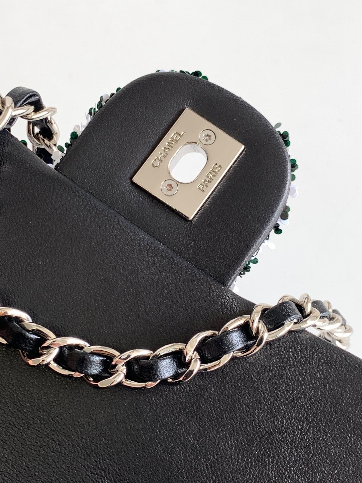 flap bag medium 25 black white sequin silver hardware