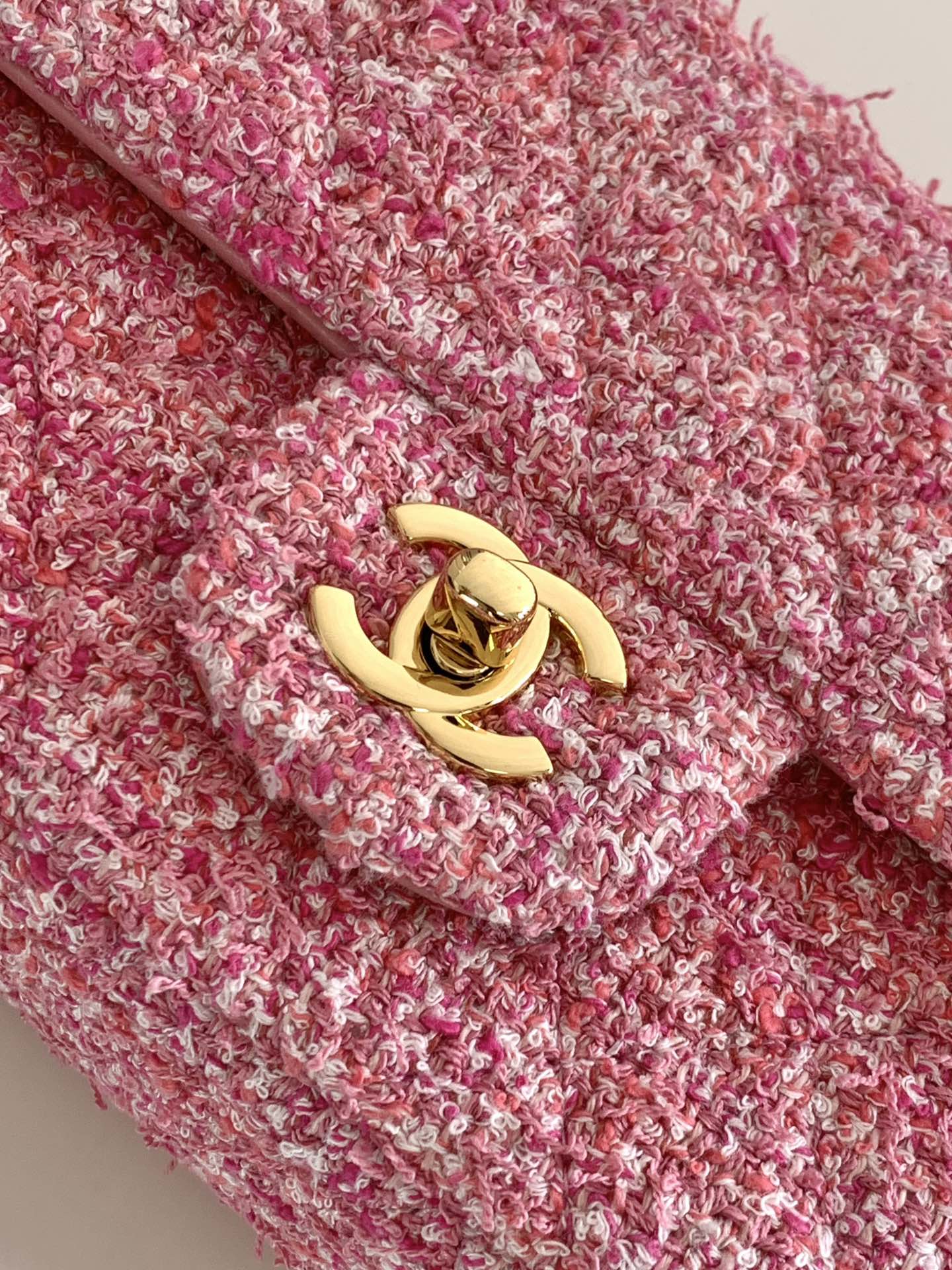 flap bag mini 20 pink tweed silver hardware