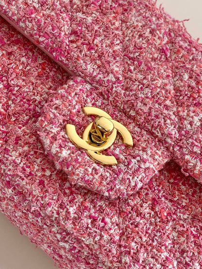 flap bag mini 20 pink tweed silver hardware