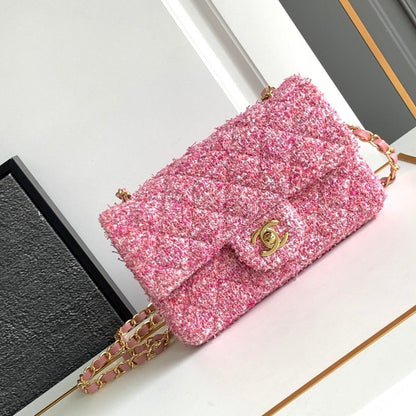 flap bag mini 20 pink tweed silver hardware