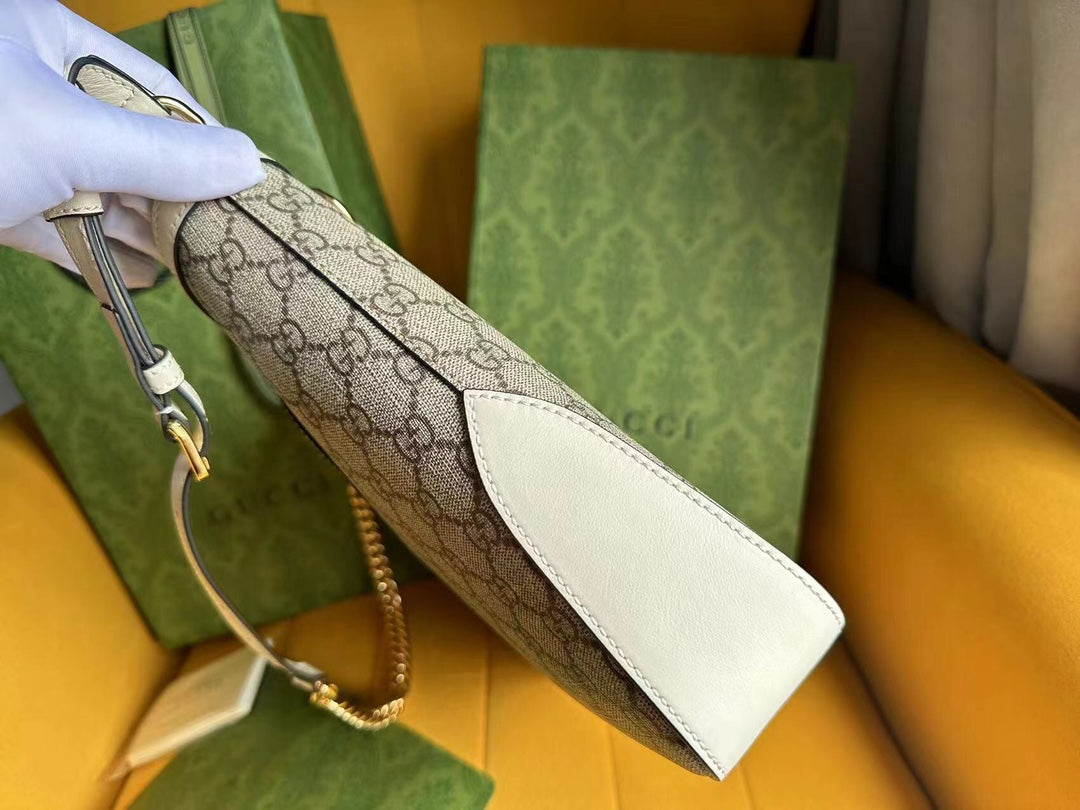 GG PADLOCK 32 SHOULDER BAG BEIGE CANVAS AND WHITE CALFSKIN