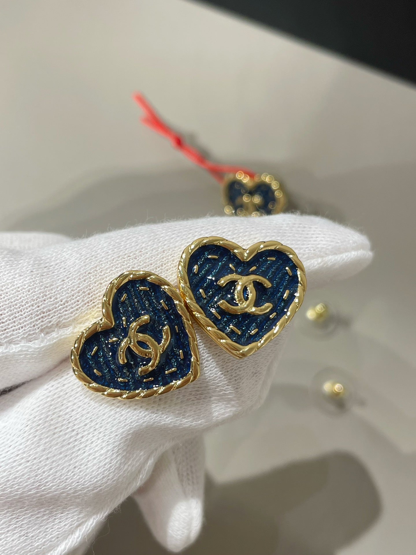 cc 24p heart blue denim stud earrings
