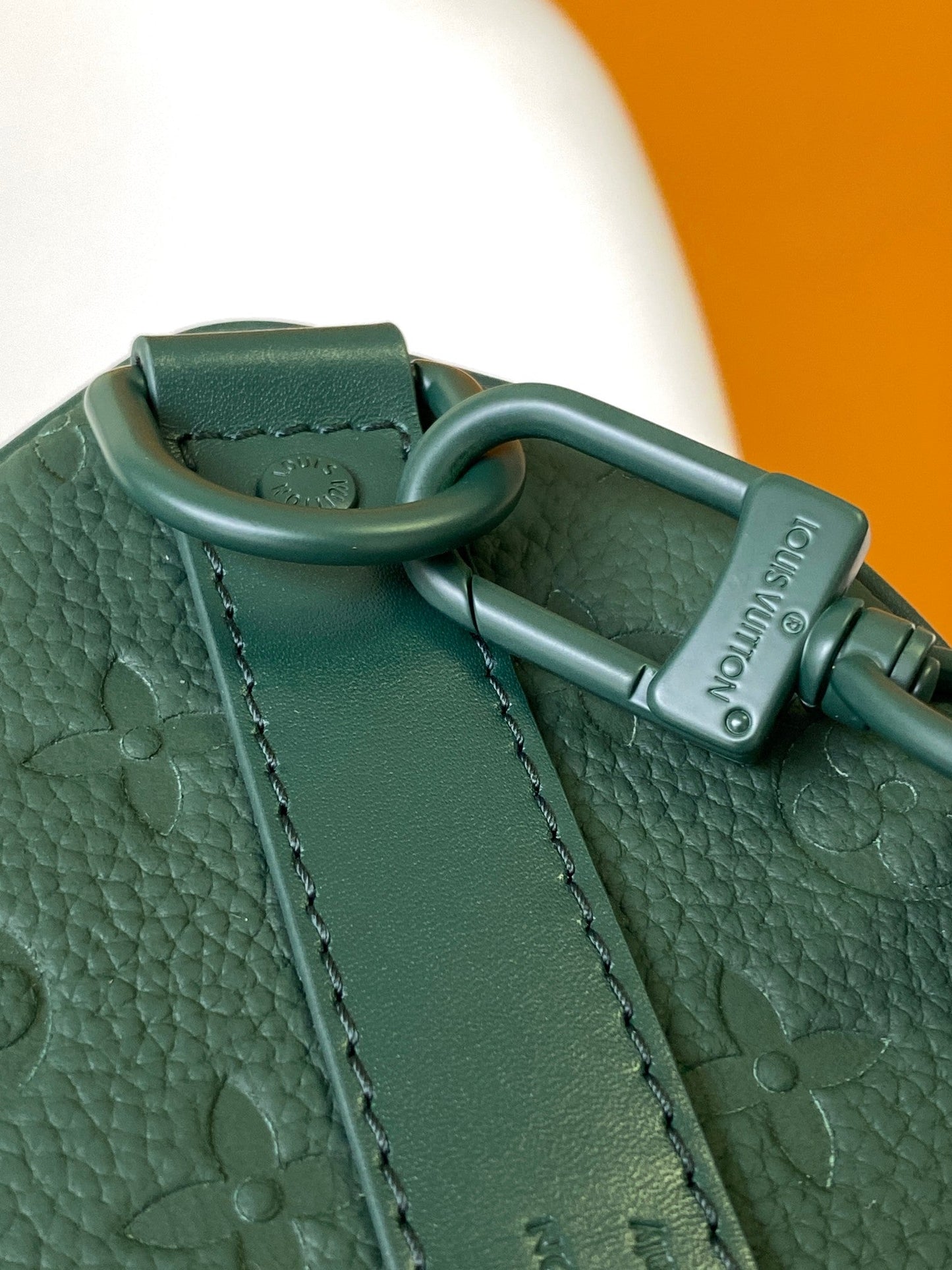 KEEPALL BANDOULI¨¨RE 25 IN FOREST GREEN MONOGRAM EMBOSSED CALFSKIN
