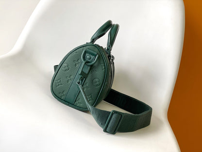KEEPALL BANDOULI¨¨RE 25 IN FOREST GREEN MONOGRAM EMBOSSED CALFSKIN