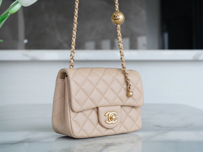 CLASSIC FLAP 17 MINI SQUARE LIGHT BEIGE LAMBSKIN GHW