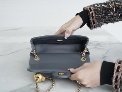 CLASSIC FLAP BAG MINI RECTANGE 20 ROCK GRAY LAMBSKIN GOLD HARDWARE