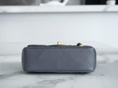CLASSIC FLAP BAG MINI RECTANGE 20 ROCK GRAY LAMBSKIN GOLD HARDWARE