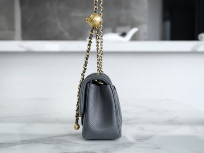 CLASSIC FLAP BAG MINI RECTANGE 20 ROCK GRAY LAMBSKIN GOLD HARDWARE
