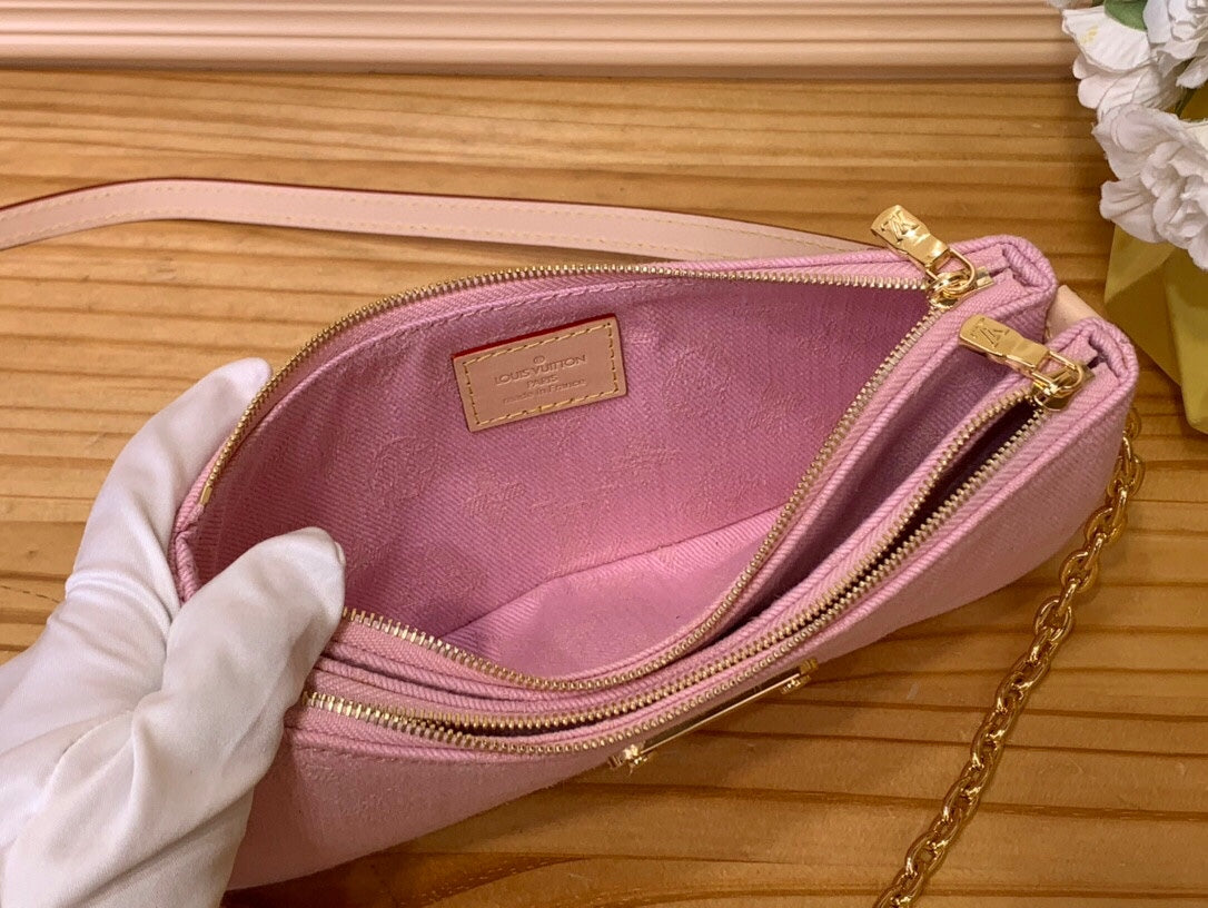 LV Liv Pochette Hr Pink Pastel Monogram Denim 205437