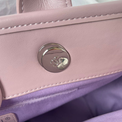 cc shopping bag 34cm pink purple calfskin silver hardware