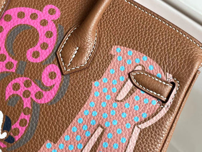 BIRKIN 25 BAG IN CHOCOLATE BROWN CALFSKIN WITH COLORFUL STICKER (MADE - TO - ODER)