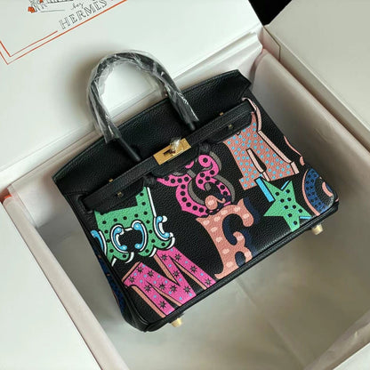 BIRKIN 25 BAG IN BLACK CALFSKIN WITH COLORFUL STICKER (MADE - TO - ODER)