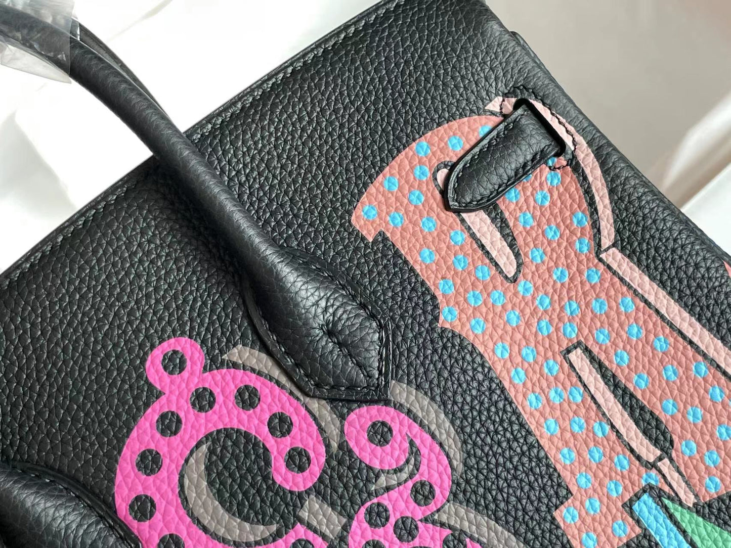 BIRKIN 25 BAG IN BLACK CALFSKIN WITH COLORFUL STICKER (MADE - TO - ODER)