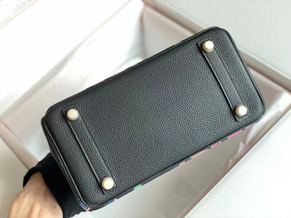 BIRKIN 25 BAG IN BLACK CALFSKIN WITH COLORFUL STICKER (MADE - TO - ODER)