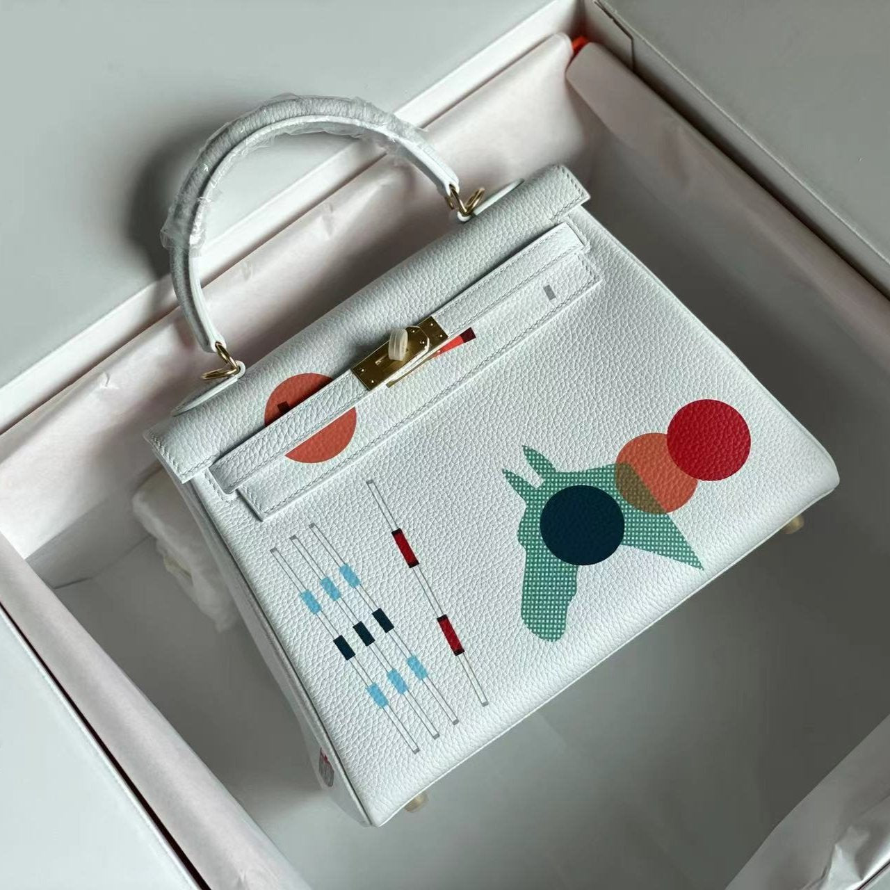 BIRKIN 25 BAG IN WHITE CALFSKIN WITH COLORFUL STICKER (MADE - TO - ODER)
